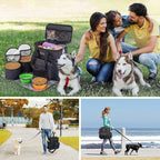 Dog Travel Bag with 2 Collapsible Dog Bowls, 1 Dog Backpack, Airline Approved Pet Travel Bagorganizer for Supplies & Accessories, 2 Travel Dog Food Container, Black