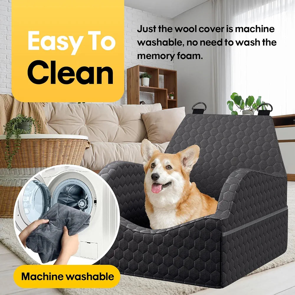 Elevated Pet Booster Seat for Car – Travel Bed with Adjustable Straps for Small Dogs