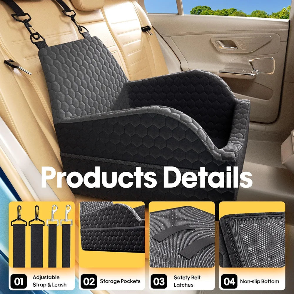 Elevated Pet Booster Seat for Car – Travel Bed with Adjustable Straps for Small Dogs
