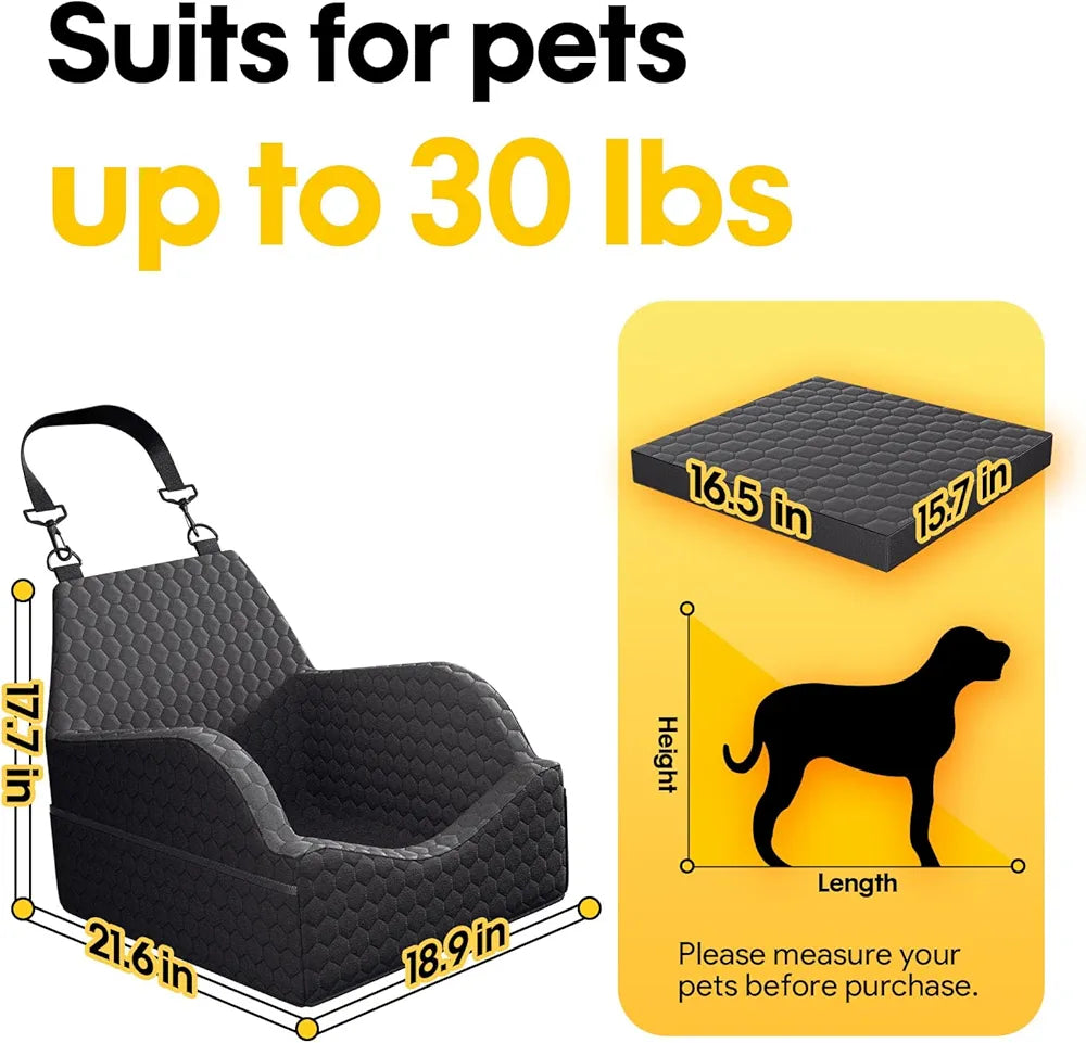 Elevated Pet Booster Seat for Car – Travel Bed with Adjustable Straps for Small Dogs