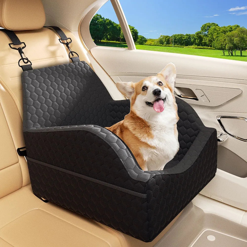 Elevated Pet Booster Seat for Car – Travel Bed with Adjustable Straps for Small Dogs