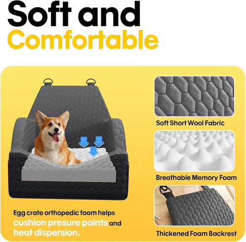 Elevated Pet Booster Seat for Car – Travel Bed with Adjustable Straps for Small Dogs